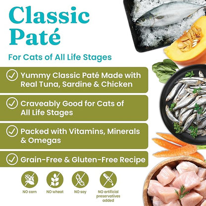 Solid Gold Wet Cat Food Pate - Healthy Canned Cat Food Pate w/Real Tuna & Sardine, Omega Fatty Acids, Vitamins & Minerals - Grain Free & Gluten Free Can Meals for Cats & Kittens - 3ct/3oz Cans