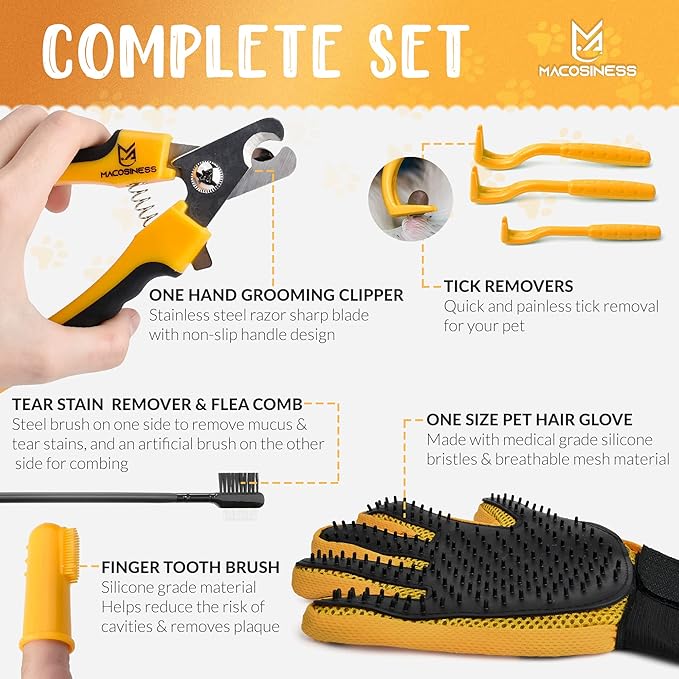 Pet Grooming Hammock for Nail Trimming - Complete Groomers Helper Set for Pet - Dog Grooming Hammock with Hook - Cat Nail Clipper - Dog Hammock for Nail Clipping (XS, Gold with Black Paws)