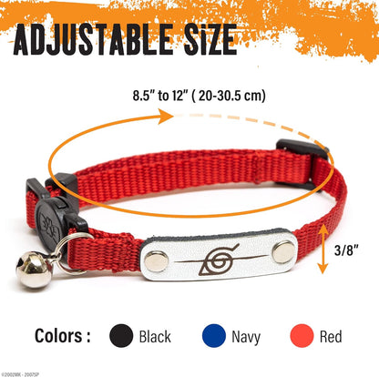 Naruto Breakaway Cat Collars for Girl & Boy Cats | Officially Licensed Naruto Shippuden Hidden Leaf Village Pet Accessories & Gifts, (8.5” to12”) Adjustable Cute Kitten Collar with Bell (Navy, Rogue)