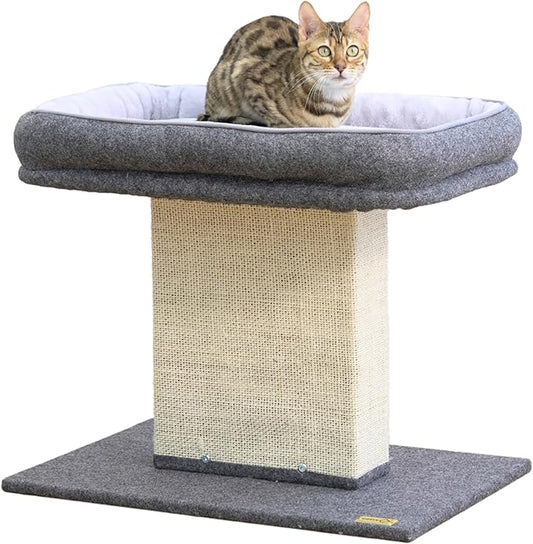 Catry Mellow 2-Level 19" Cat Tree with Large Washable Replaceable Bed, Big Sisal Post, Quick Assembly, Built to Last, Ideal for Small to Large Cats, Grey
