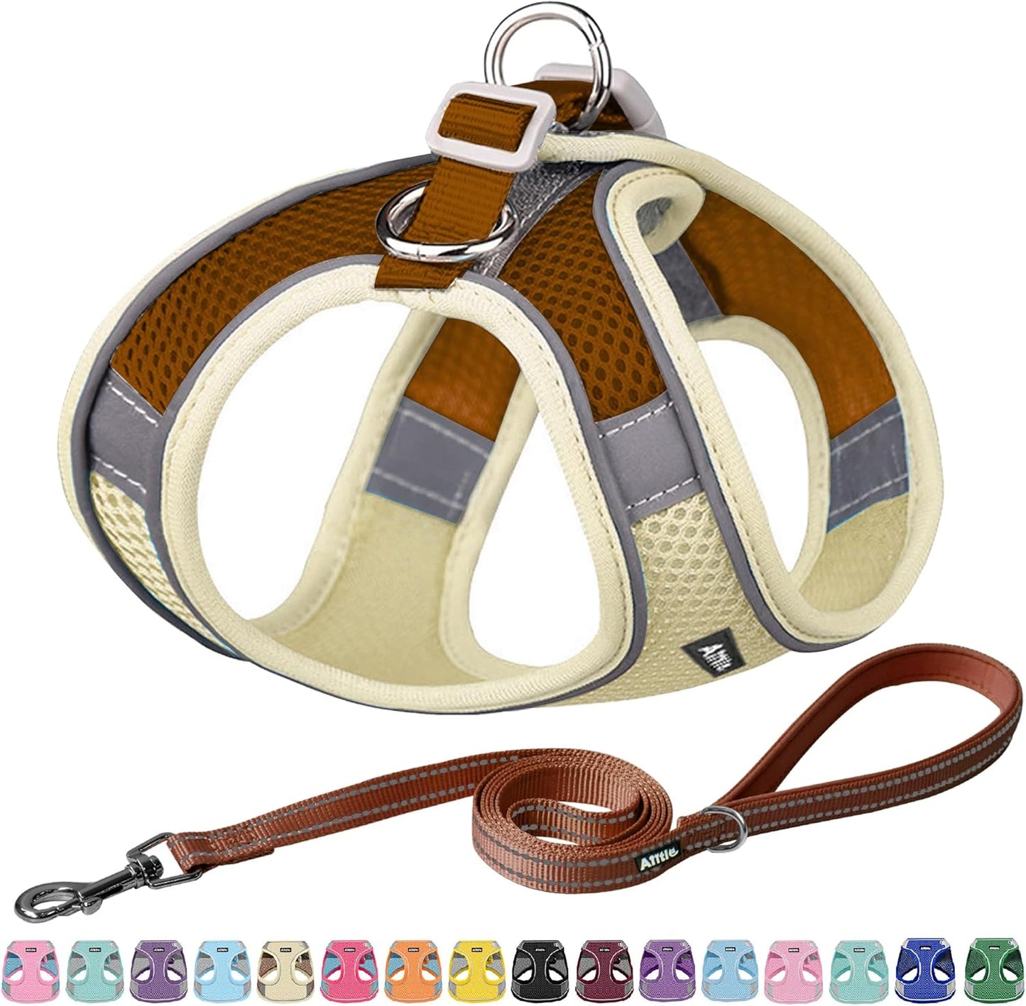 AIITLE Comfortable Dog Harness and Leash Set for Walking - Summer Step in Vest Harness,Reflective Bands, Adjustable No Pull Puppy Essentials, for Small Dogs and House Cats Beige XS