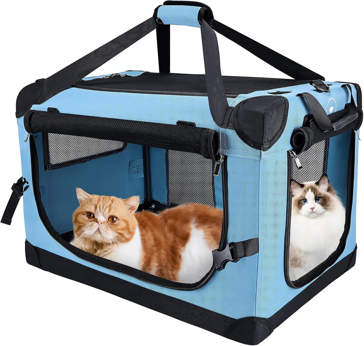 Large Cat Carrier for Car Travel, Soft Sided Collapsible Pet Carrier for Outdoor and Indoor Uses, Roomy Extra Large Cat Carrier for 2 Kittens or Puppies Up to 50lbs (Teal)