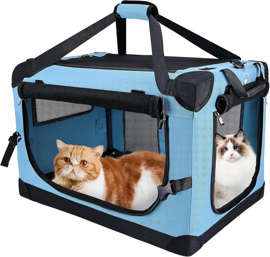 Large Cat Carrier for Car Travel, Soft Sided Collapsible Pet Carrier for Outdoor and Indoor Uses, Roomy Extra Large Cat Carrier for 2 Kittens or Puppies Up to 50lbs (Teal)