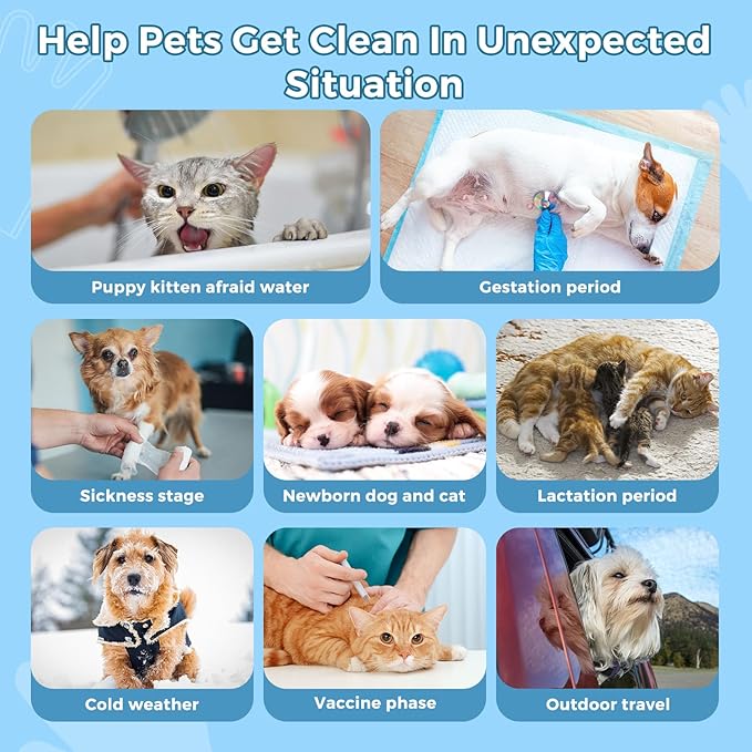 Vannon Portable Pet Bathing Wipes for Dogs & Cats, Cleaning & Odor-Controlling Extra Thick Grooming Glove Wipes for Daily Care and Traveling, Rinse Free, Nourish Fur, Individually Packaged, 5 PCS