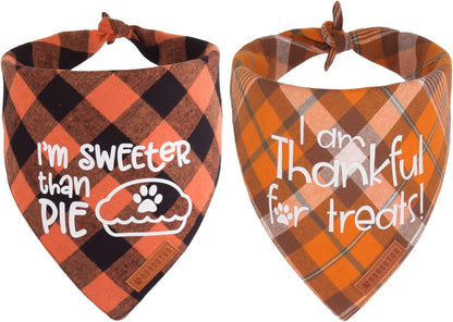 ADOGGYGO Thanksgiving Dog Bandanas, Orange Plaid Pet Scarf, Premium Cotton Fabric, Multiple Sizes Offered, Fall Thanksgiving Bandanas for Medium Large Dogs Pets (Large)