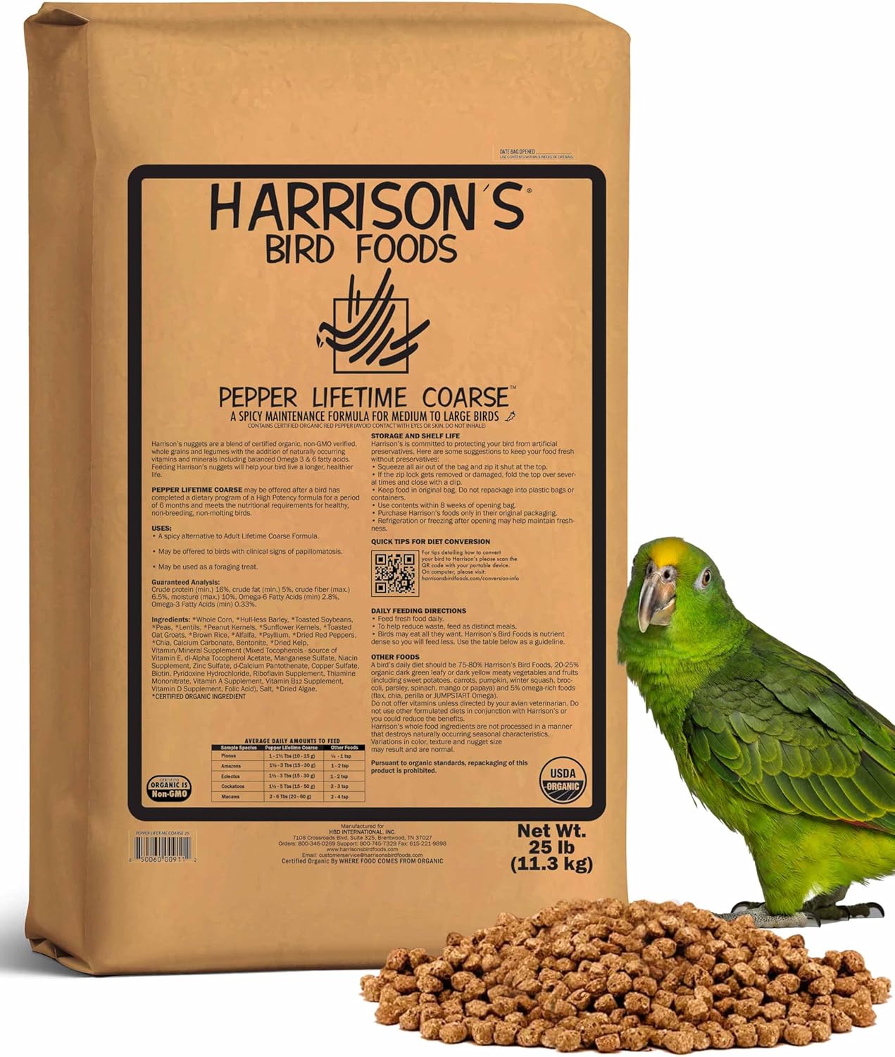 Harrison's Bird Foods Pepper Lifetime Coarse Certified Organic Non-GMO Formula Bird Food 25lb