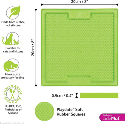 LickiMat Classic Soother, Cat Slow Feeder Lick Mat, Boredom Anxiety Reducer; Perfect for Food, Treats, Yogurt, or Peanut Butter. Fun Alternative to a Slow Feed Cat Bowl or Dish, Green