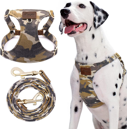 Puppytie Dog Harness & Multi-Function Leash Set for Medium Dogs (16lb-35lb), Camouflage Brown, M, No Pull, Easy Walk, Adjustable, Soft Dog Vest Harness, Fashionable Dog Accessories