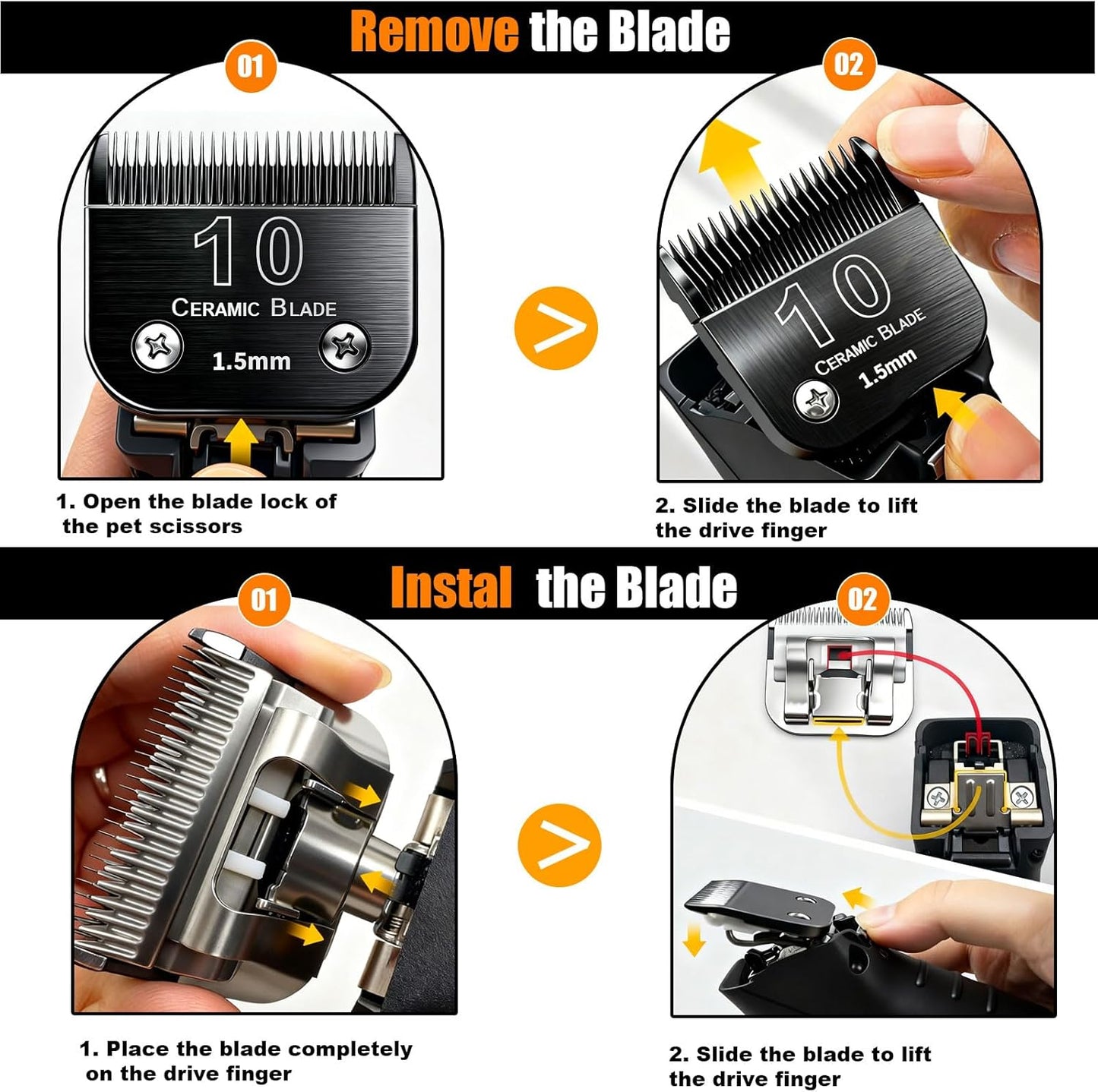 Dog Grooming Clipper Blades Replacement Compatible with Andis Dog Clippers,Most OsterA5, Wahl KM Series Pet Clippers (Black(10))