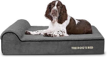 The Dog’s Bed Orthopedic Headrest Dog Bed Large Grey Plush, Memory Foam, Pain Relief for Arthritis, Hip & Elbow Dysplasia, Post Surgery, Lameness, Waterproof Washable Cover