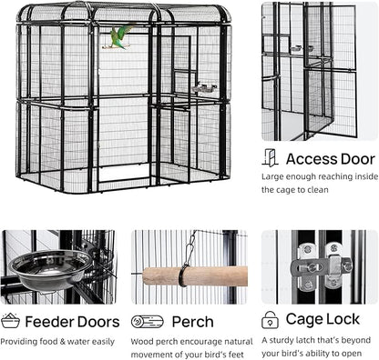 wonline Parrot Cages for Large Birds Outdoor Extra Large Bird Cage with Bird Cage and Perch, Suitable for Macaws Canaries Parrots Budgie Lovebirds (Black)