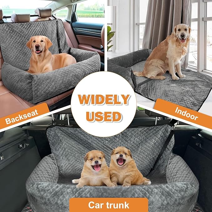 Sephyroth Velvet Dog Car Seat - Medium/Large Dogs - Back Seat Compatible, 60 lbs Max, Safety Belt