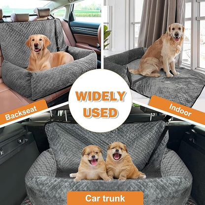 Sephyroth Velvet Dog Car Seat - Medium/Large Dogs - Back Seat Compatible, 60 lbs Max, Safety Belt