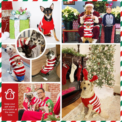 PETCARE Reindeer Christmas Dog Sweater Red Striped Cat Sweater Cartoon Elk Pet Vest Holiday Dog Clothes Puppy Sweaters for Small Medium Large Dogs Cats Fall Winter Outfits Xmas Dogs Costume,Large