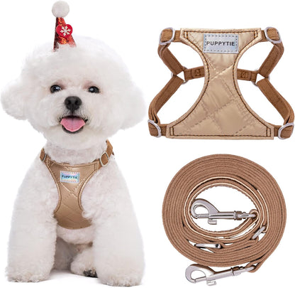 Puppytie No Pull xs Dog Harness with Multifunction Dog Leash,Soft Adjustable No Choke Escape Proof Pet Harness Vest,Glossy Oat Brown,XS