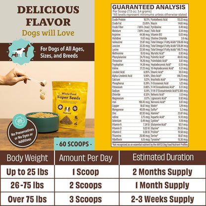 Natural Dog Company Super Seeds Food Topper, Omega-Rich, Natural Dog Multivitamin, Superfood Supplement, Dog Coat and Skin Health, Grain-Free Supplement, Daily Nutrition Boost, 8 Oz