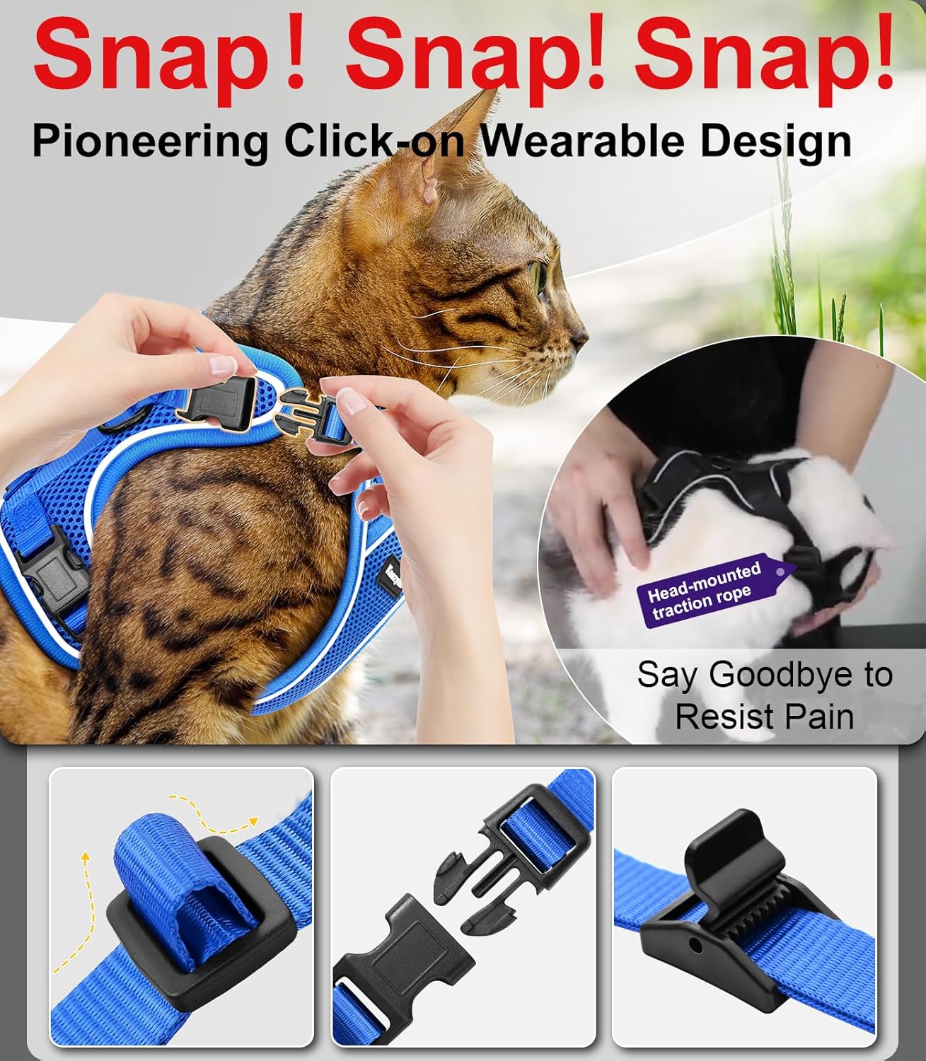 Cat Harness and Leash for Walking Escape Proof Soft Adjustable Cat Leash Breathable Comfortable Vest Easy to Wear Kitten Harness for Outdoor Travel Blue XS