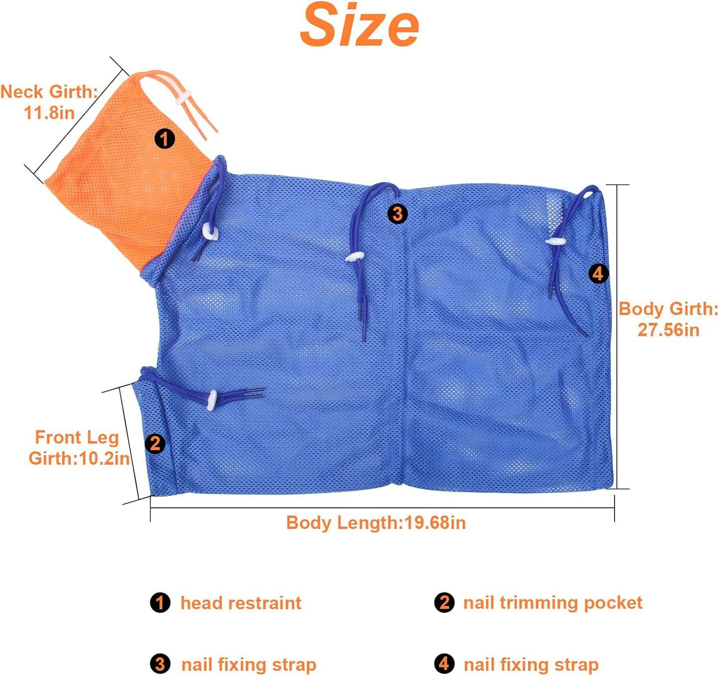 Breathable Mesh Anti Scratch Adjustable Cat Grooming Bag for Nail Trimming, Bathing - Polyester Soft Cat Washing Bag (Blue-Orange)