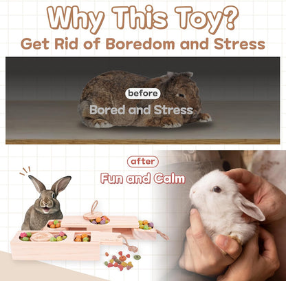 Interactive Wooden Pet Sniff n' Snack Rabbit Chew Toys - Chinchilla & Rabbit Enrichment Toys for Boredom (2 Set)
