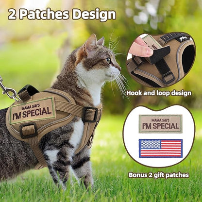 PUPTECK Tactical Cat Harness and Leash Set Escape Proof, Adjustable Reflective Kitten Jacket Easy Control, Pet Vest Harness for Cats Small Dogs Puppies Walking and Travel