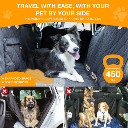 Dog Car Seat Cover, Hard-Bottom Back Seat Extender for Pets, Waterproof Nonslip Hammock for Car, Backseat Dog Bed for Cars SUVs Trucks, Car Seat Protector, Universal Fit 52 x 25 in, Black