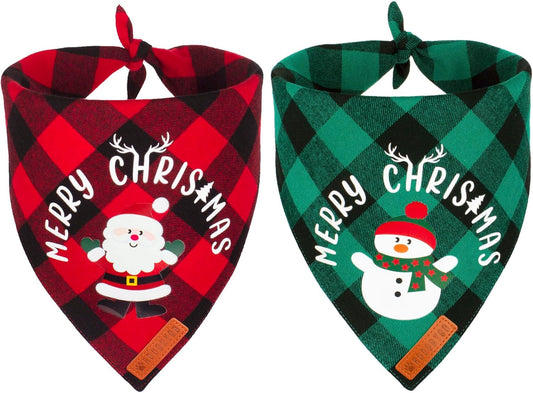 ADOGGYGO Christmas Dog Bandanas, Red Green Plaid Pet Scarf, Premium Cotton Fabric, Xmas Santa Snowman Christmas Bandanas for Extra Large Dogs Pets (X-Large)