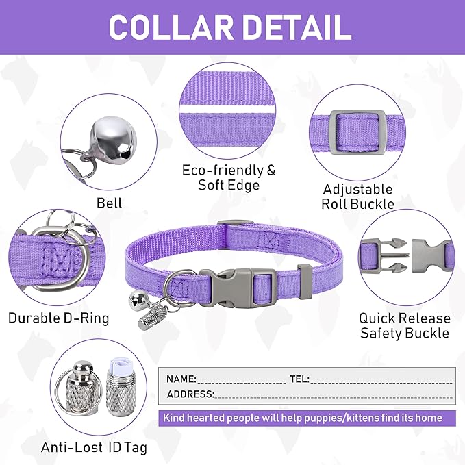 GAMUDA Small Pet Harness Collar and Leash Set, Step in No Chock No Pull Linen Fabric Soft Mesh Dog Vest Harnesses Reflective for Dogs Puppy Cats Kitten Rabbit (Purple, XS)