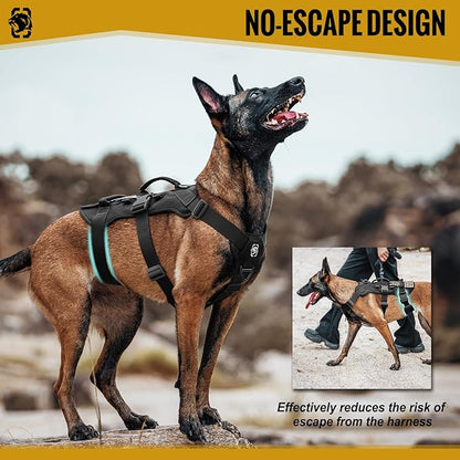 OneTigris Escape Proof Dog Harness, No Pull Dog Harness with Handles, Tactical Multi-Use Support Dogs Harnes for Large Dogs Everyday Wear Walking Hiking Training (Black, Large)