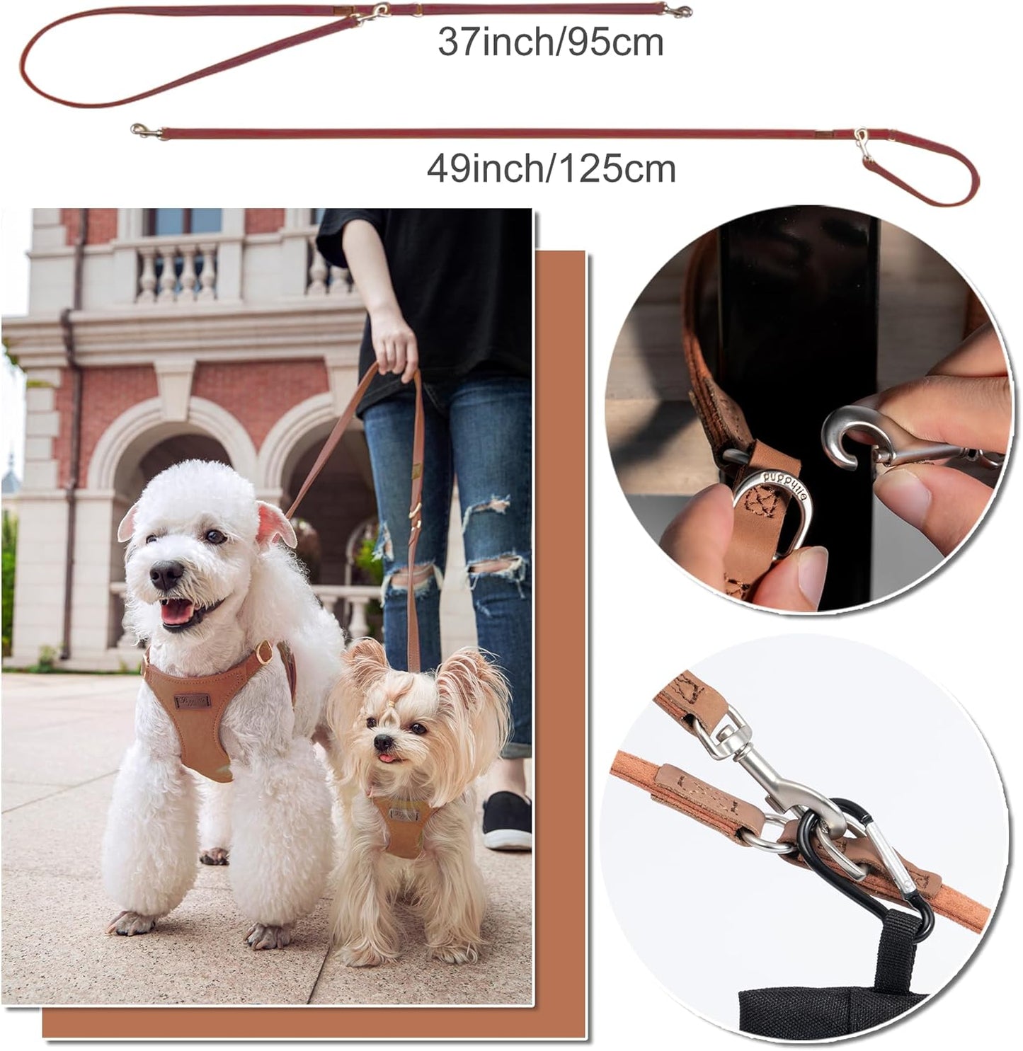 Puppytie No Pull xs Dog Harness with Multifunction Dog Leash,Soft Adjustable No Choke Escape Proof Pet Harness Vest,Suede Bow Brown,XS