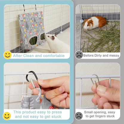 Glittme 2 Pack Guinea Pig Hay Feeder, 11.5x9 Inch Hay Bag for Rabbits, Hanging Hay Holder for Guinea Pigs Cage Hay Feeder for Bunny, Small Pets,Grey Mushroom