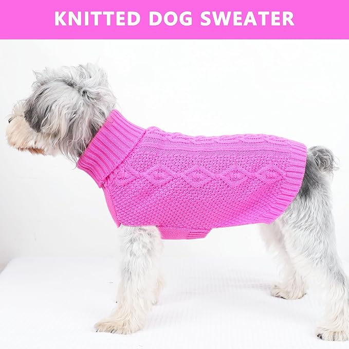 Dog Sweaters Small Dog Clothes Winter Turtleneck Puppy Sweater Warm Pet Cat Sweater Doggy Pullover Outfit with Twisted Design XS~XL(Pink, Large)