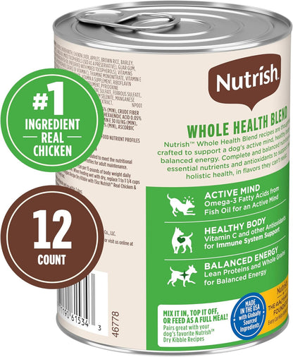 Nutrish Premium Paté Wet Dog Food, Real Chicken & Apple Recipe Whole Health Blend, 13 oz. Can, 12 Count (Rachael Ray)