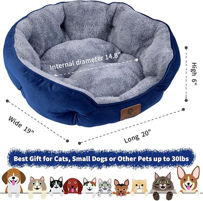 Asvin Small Dog Bed for Small Dogs, Cat Beds for Indoor Cats, Pet Bed for Puppy and Kitty, Extra Soft & Machine Washable with Anti-Slip & Water-Resistant Oxford Bottom, Blue, 20 inches