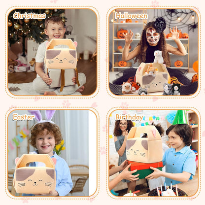 8 Pcs Cat Stuffed Animal Set Plush House with 7 Soft Stuffed Animal Plush Toy for Kids Christmas Birthday Halloween Pet Gift Party Favors Goodie Bags Stuffers