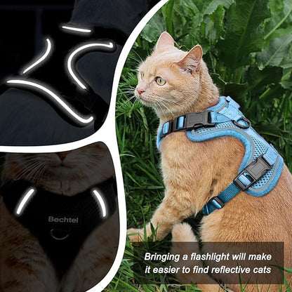 Cat Harness and Leash for Walking, The Upgrade Can be Adjusted in Four Directions and Breathable Cat Harness for Anti Escape That can be Fitted and Positioned, Reflective Strips Harness, Blue, S