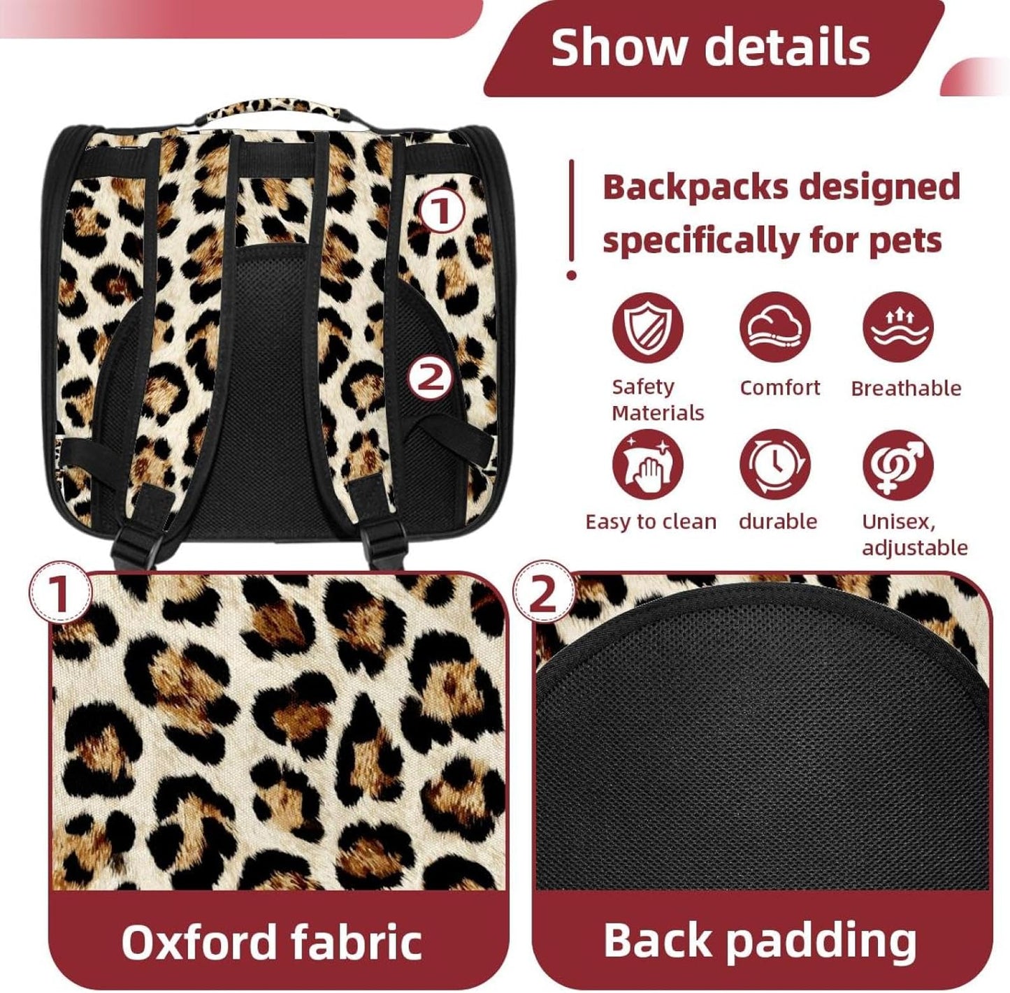 Modern Classic Leopard Print (1) Pet Carrier, Soft Sided Carrier for Small Dog Cat with Windows and Locking Safety Zippers