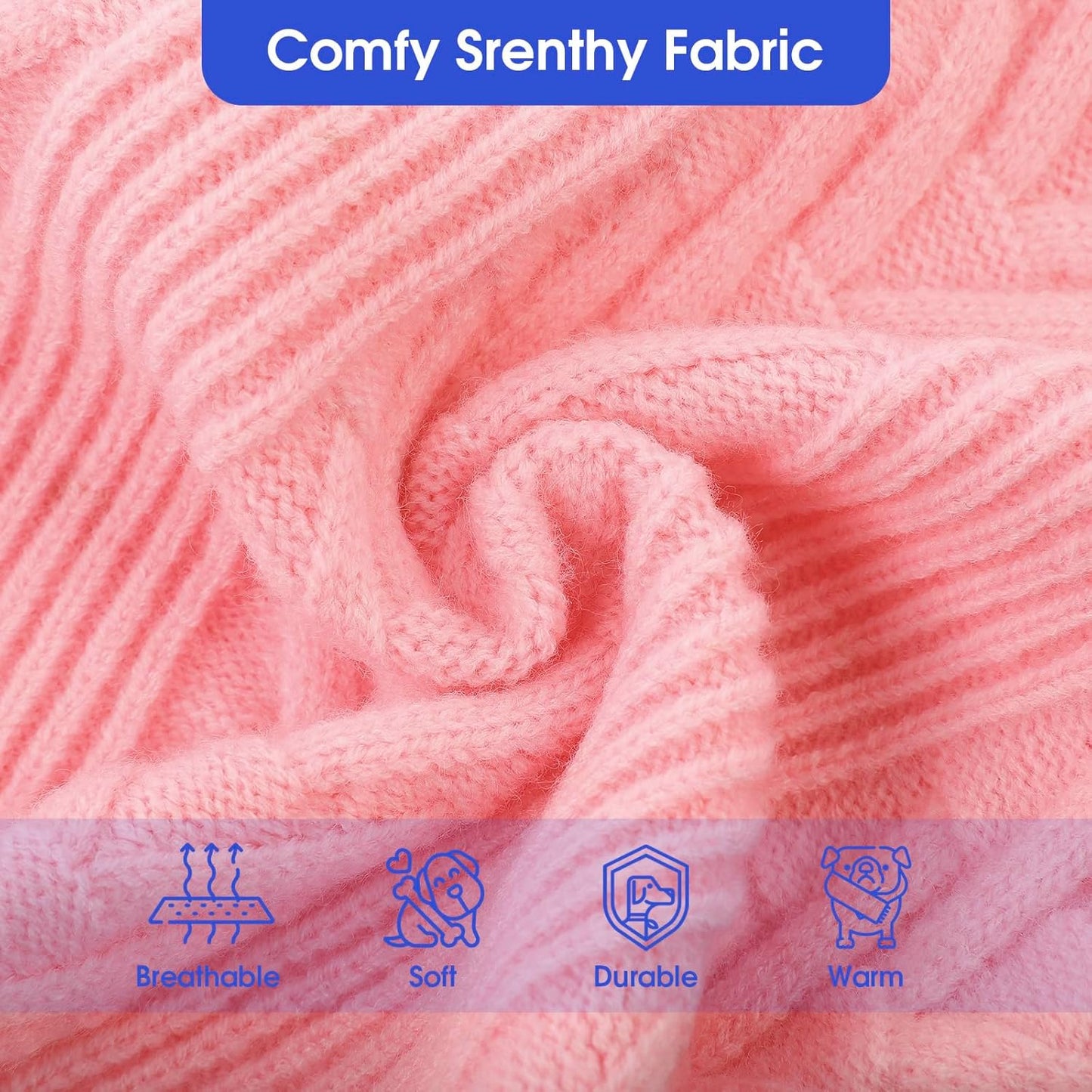 ASENKU Dog Sweater, Dog Sweaters for Medium Dogs, Warm Pullover Doggie KnitTurtleneck Warm Clothes for French Bulldog, Boston Terrier（Pink, M）