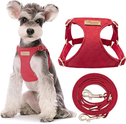 Puppytie No Pull Dog Harness with Multifunction Dog Leash,Soft Adjustable No Choke Escape Proof Pet Harness Vest for Medium Dogs or Large Dogs,red-Camellia,M