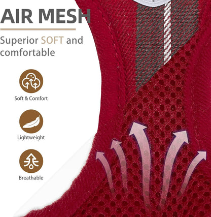 PUPTECK Adjustable Dog Harness Collar and Leash Set Step in No Pull Pet Harness for Small Medium Dogs Puppy and Cats Outdoor Walking Running, Soft Mesh Padded Reflective Vest Harnesses, Red XS