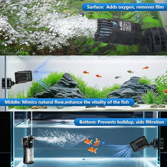 AQQA Aquarium Wave Maker with Magnetic Base 1200GPH Fish Tank Wavemaker Submersible Circulation Pump Powerhead 360°Rotatable Quiet Operation for Freshwater 20-75 Gallon Tank (5W)