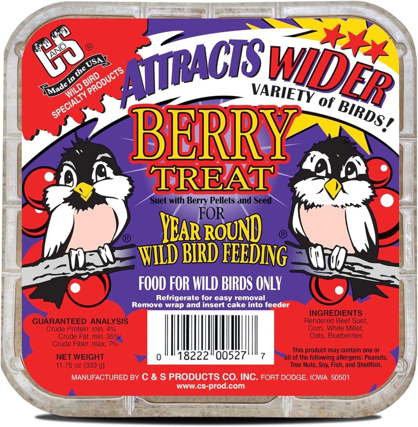 C&S Berry Suet Treat, 11.75 Ounce, 8 Pack