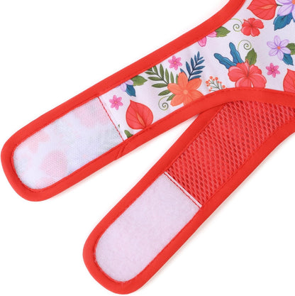 Mile High Life Dog Harness, Air Mesh Floral Vest Harness for 20 lbs Small Dogs & Cats, Easy Get on Adjustable Easy Closures Both Neck and Chest(Red Flower, XS Chest 14"-16")