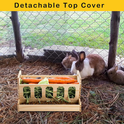 DOUBFIVSY Rabbit Hay Feeder, Large Capacity Wooden Hay Feeder for Rabbits Guinea Pigs Chinchillas, Pet-self Feeding Hay Manager Alfalfa Timothy Dispenser Grass Holder Carrot Feeders for Bunny