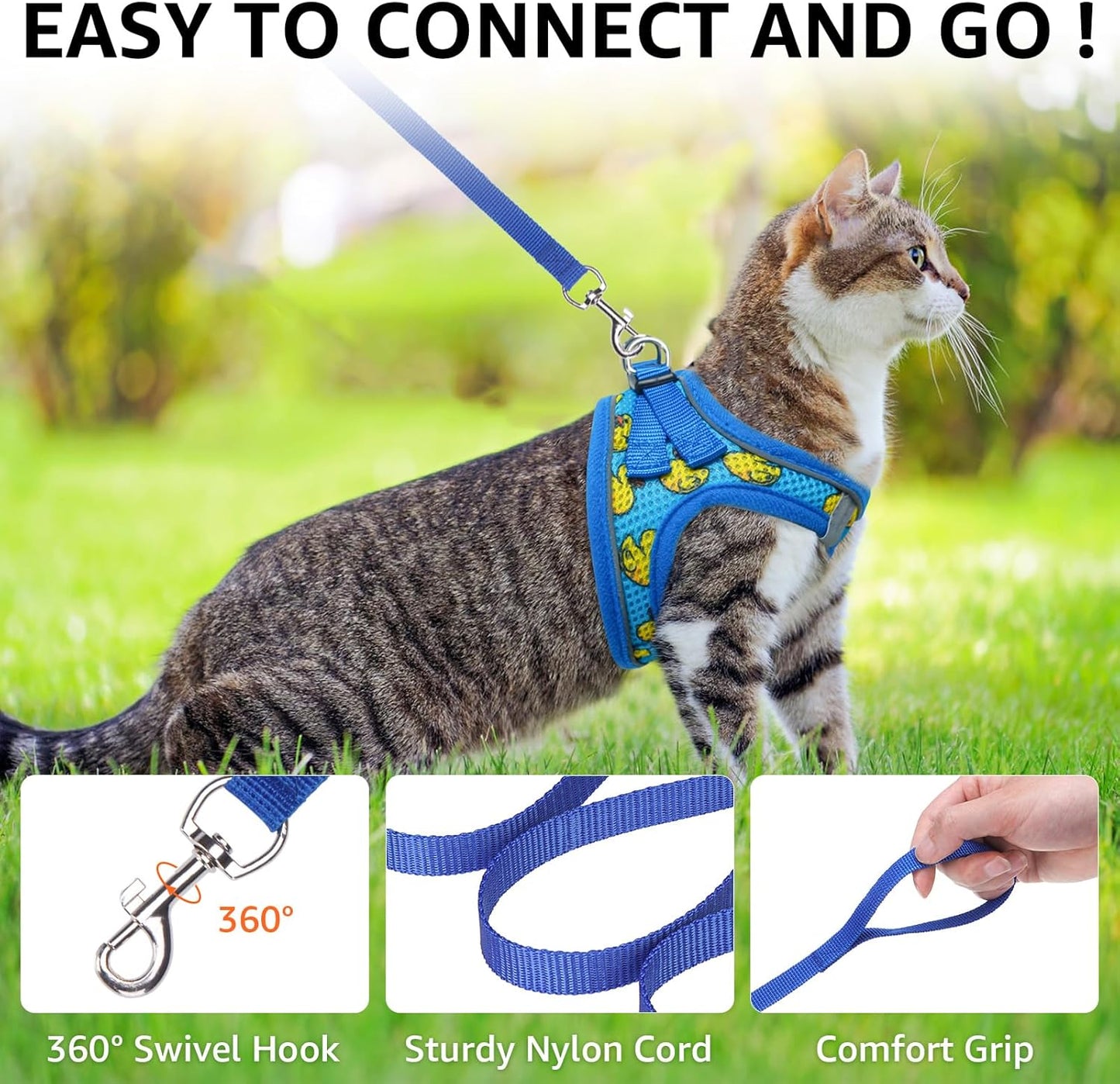 SCENEREAL Cat Harness & Leash Set Escape Proof - Adjustable Air Mesh Vest with Reflective Strips for Kittens, Puppies, Rabbits, Duck M