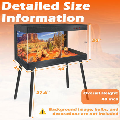 Royxen Bearded Dragon Tank with Metal Mesh Top and Leg Stand,Tempered Glass Reptile Tank,Reptile Enclosure,Lizard Tank for Chameleon,Snake,Lizard Habitat(40inch,Black)