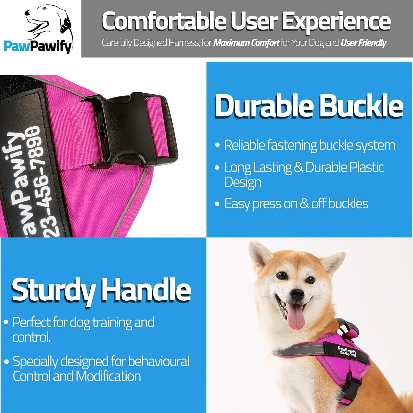 PawPawify Custom No Pull Dog Harness with Name and Phone Number, Heavy Duty Personalized Pet Vest to Prevent Tugging, Pulling, or Choking, Training and Walking (New Pink, S (Chest 16-21in))
