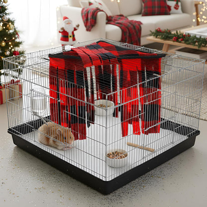 Huwena 4 Pcs Guinea Pig Hideout Christmas Plaid Fleece Hideaway Toys Cage Accessories Small Animals Corner Triangular Hammock Hamster Ferret Playing Sleeping Bed for Hedgehog Bunny Chinchillas