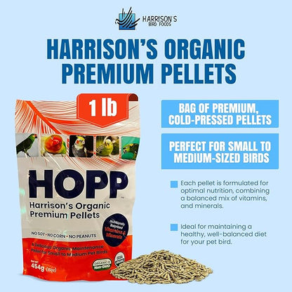 Harrison's Organic Premium Pellets- a Well-Balanced, Certified Organic Small to Medium Pet Bird Diet—No Soy, Corn, and Peanuts for Those Seeking to Avoid These Ingredients