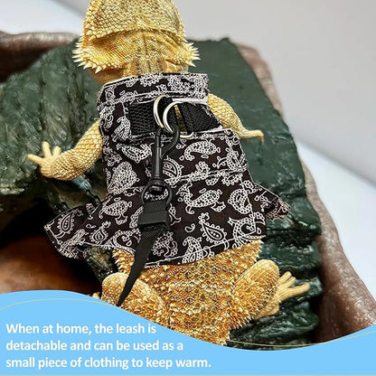 Lizard Harness Dress and Leash, Adjustable Hamster Ferret Harness and Leash Set, No-Pull Walking Vest for Lizard Small Animal Gecko Chameleon (Black S