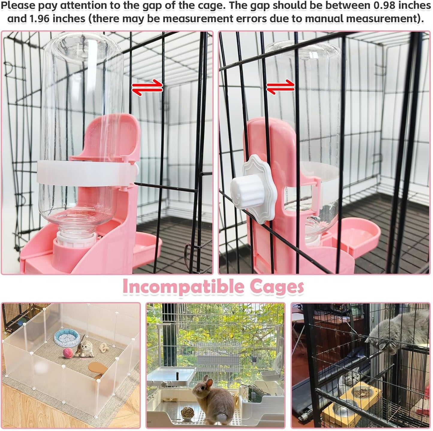 kathson Rabbit Water Bottle, 17oz Hanging Water Fountain Automatic Dispenser No Leak WaterFeeder for Bunny Chinchilla Guinea Pig Hedgehog Ferret